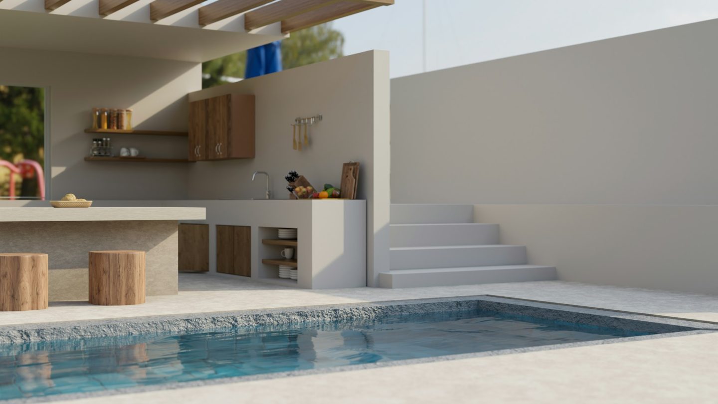 Beautiful pool villa with swimming pool, outdoor kitchen cooking space with kitchen appliances