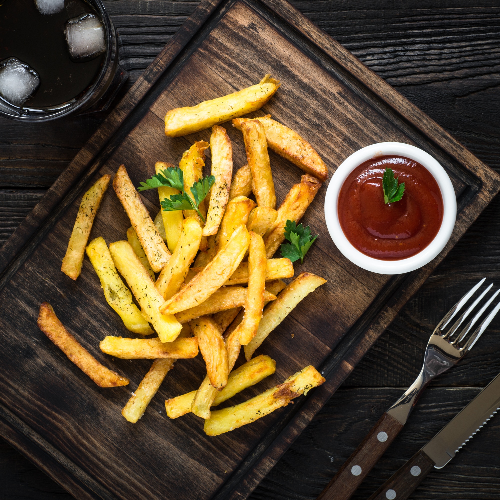 Fried potato with ketchup sauce