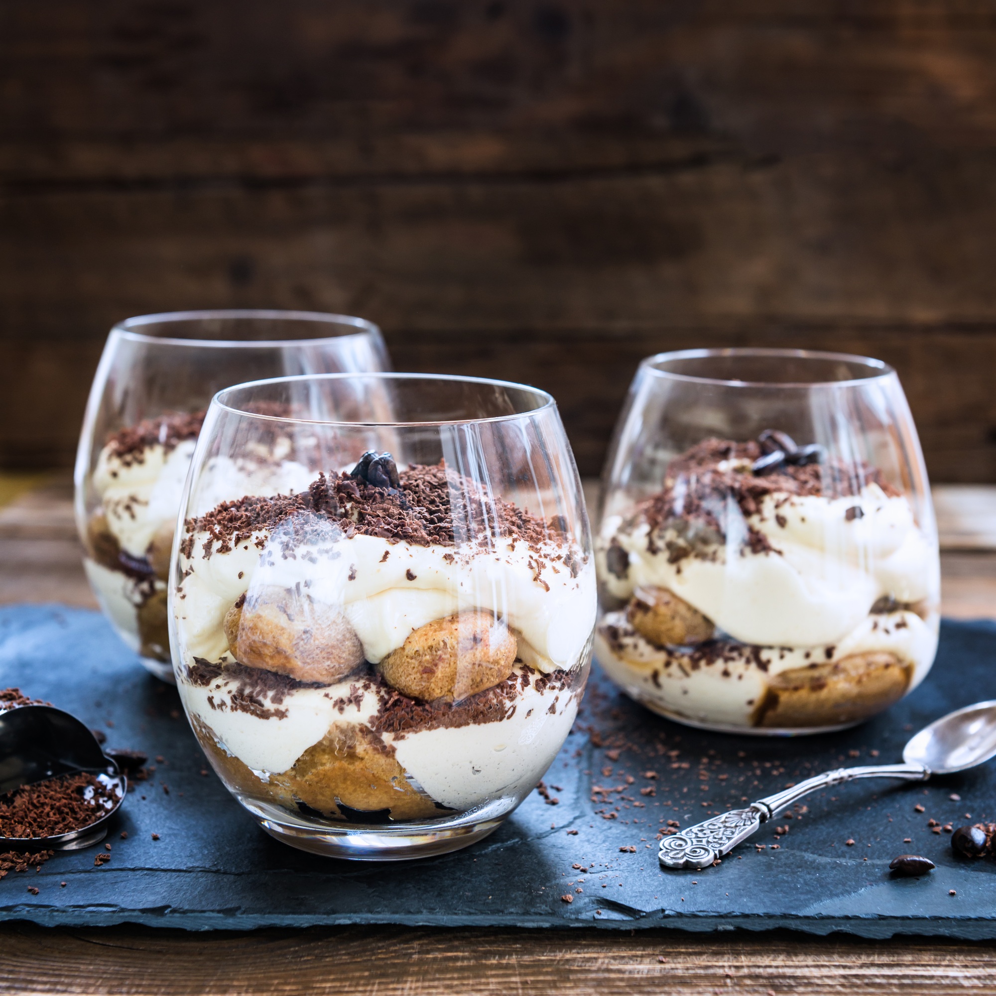 Traditional Italian dessert Tiramisu in a Glass Jar
