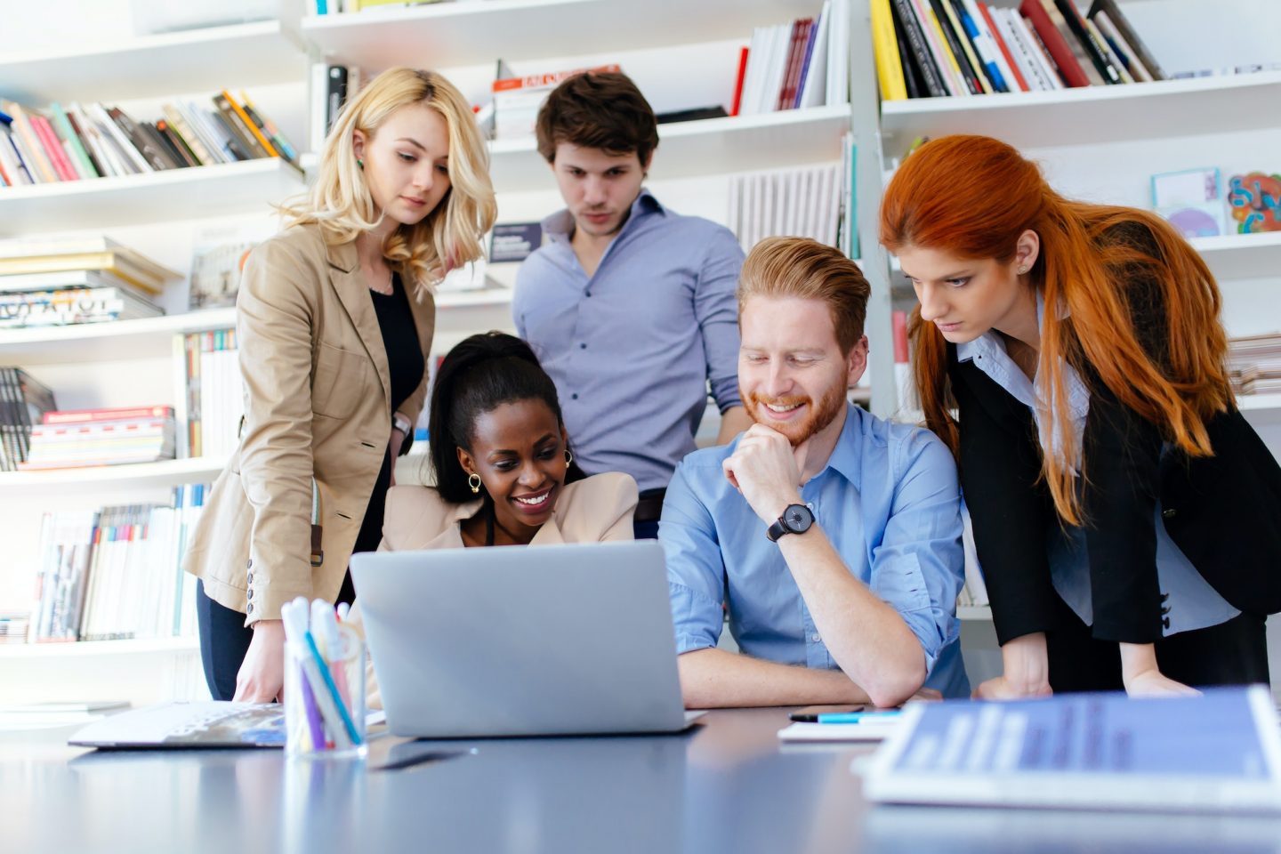 Business coworkers consulting in office