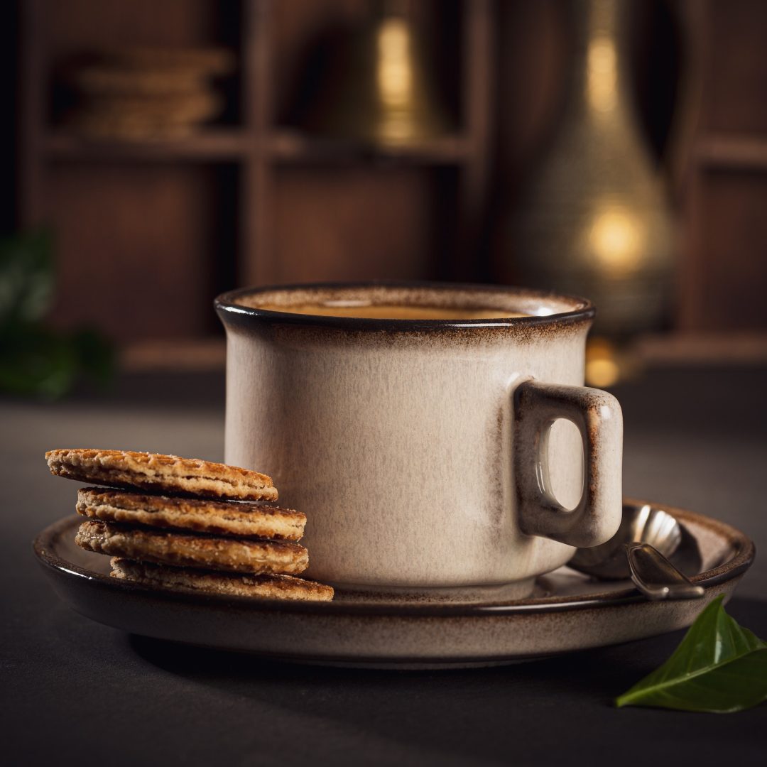 Coffee in brown cup