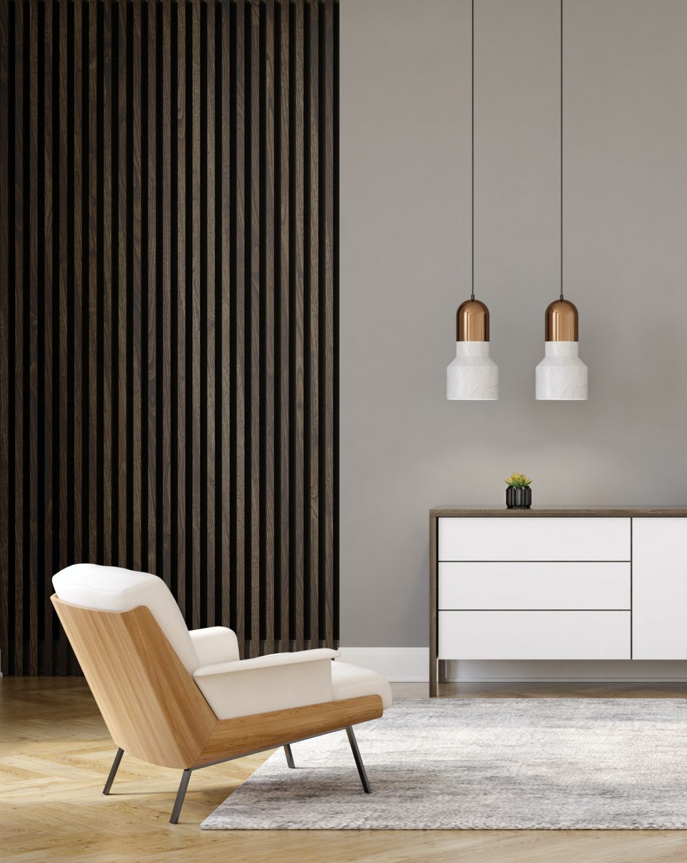 Minimalist Interior of modern living room 3D rendering