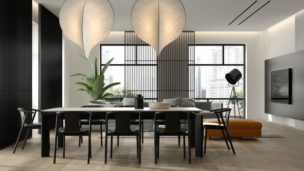 Minimalist Interior of modern living room 3D rendering