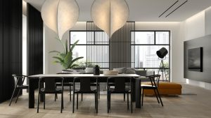 Minimalist Interior of modern living room 3D rendering