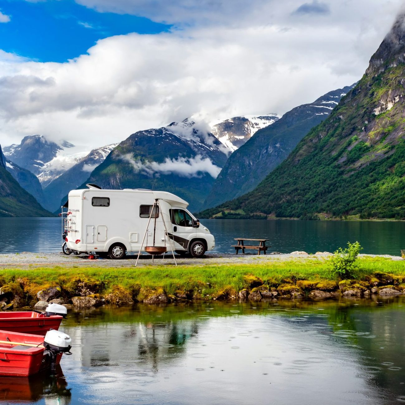 Family vacation travel RV, holiday trip in motorhome