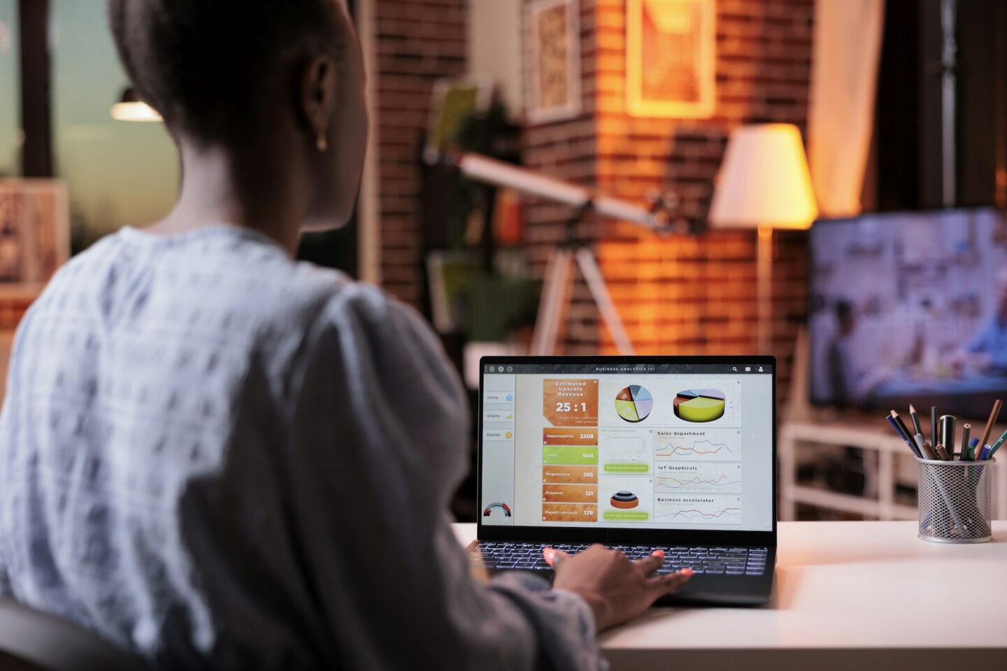 Corporate worker analyzing diagrams and charts with marketing research