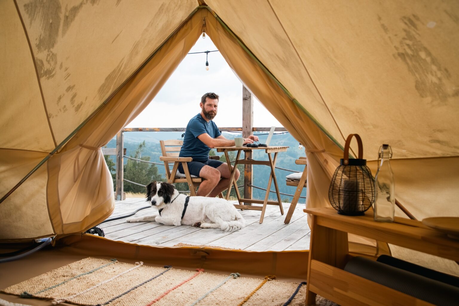 glamping or glamour camping with a dog