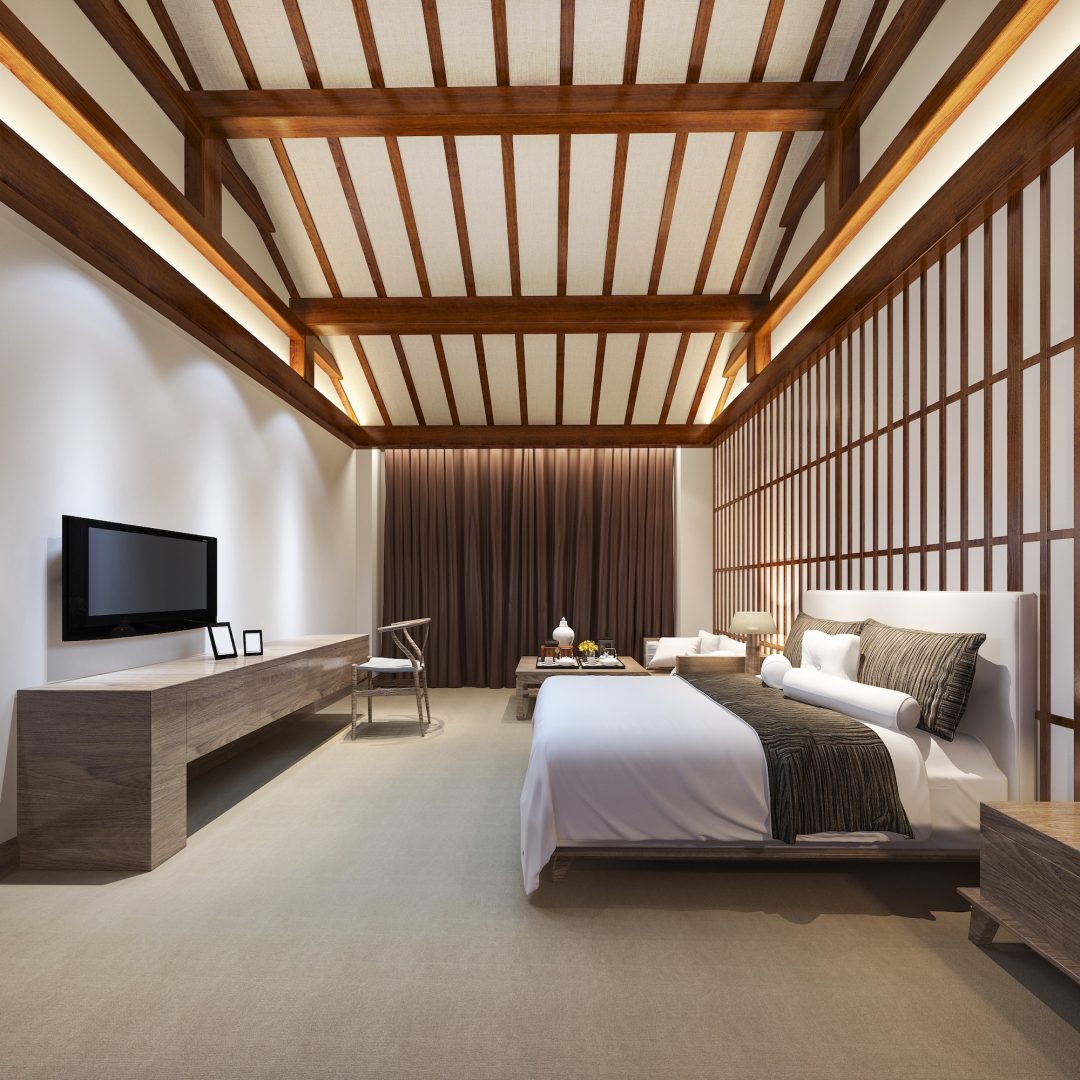 3d rendering luxury chinese bedroom suite in resort hotel