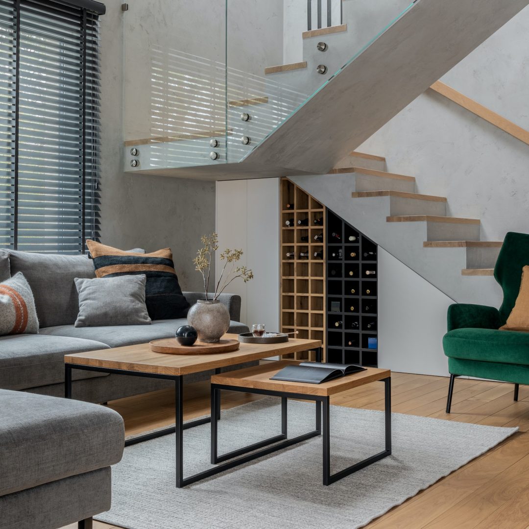 Stylish composition of living room interior