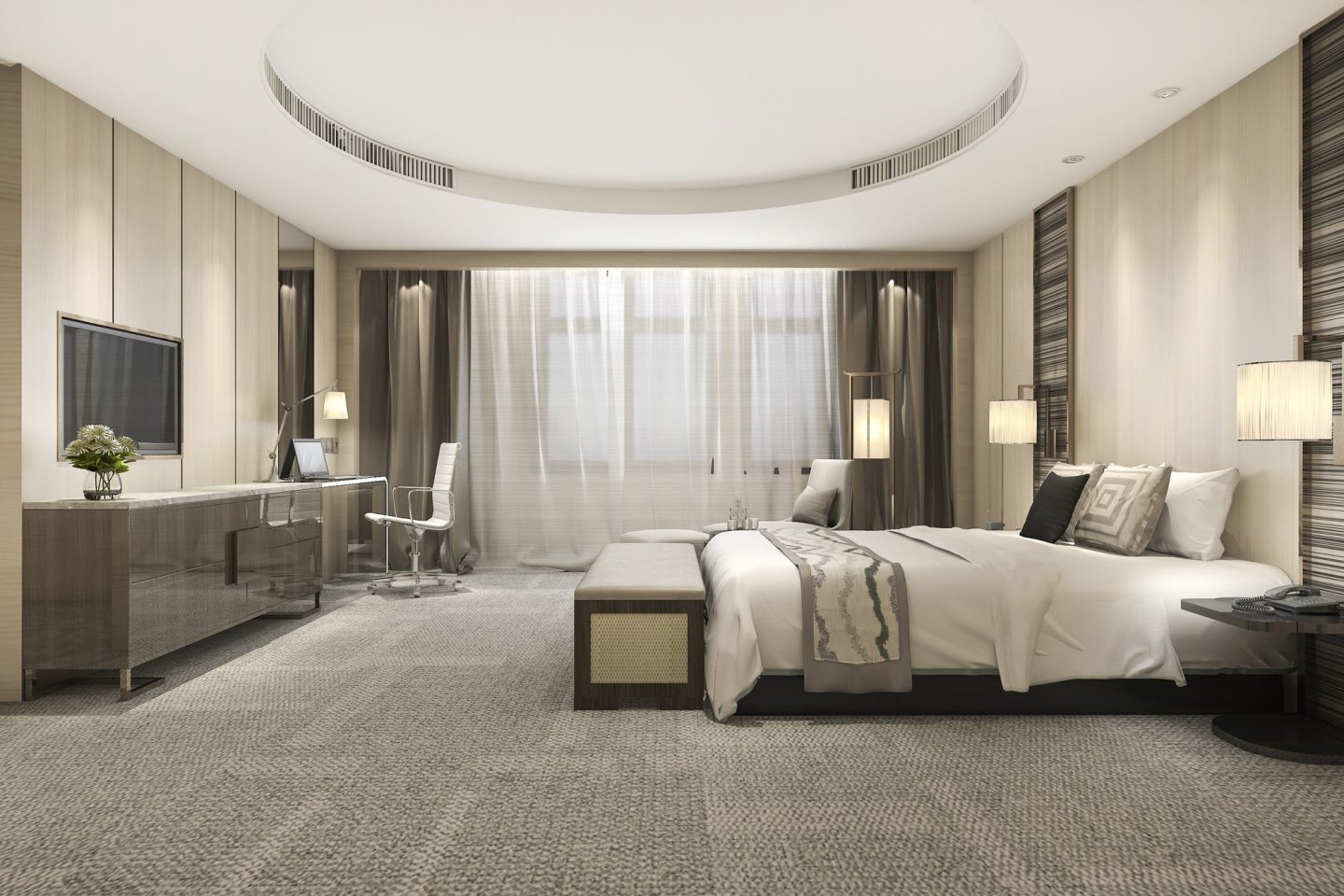 3d rendering modern luxury bedroom suite and bathroom