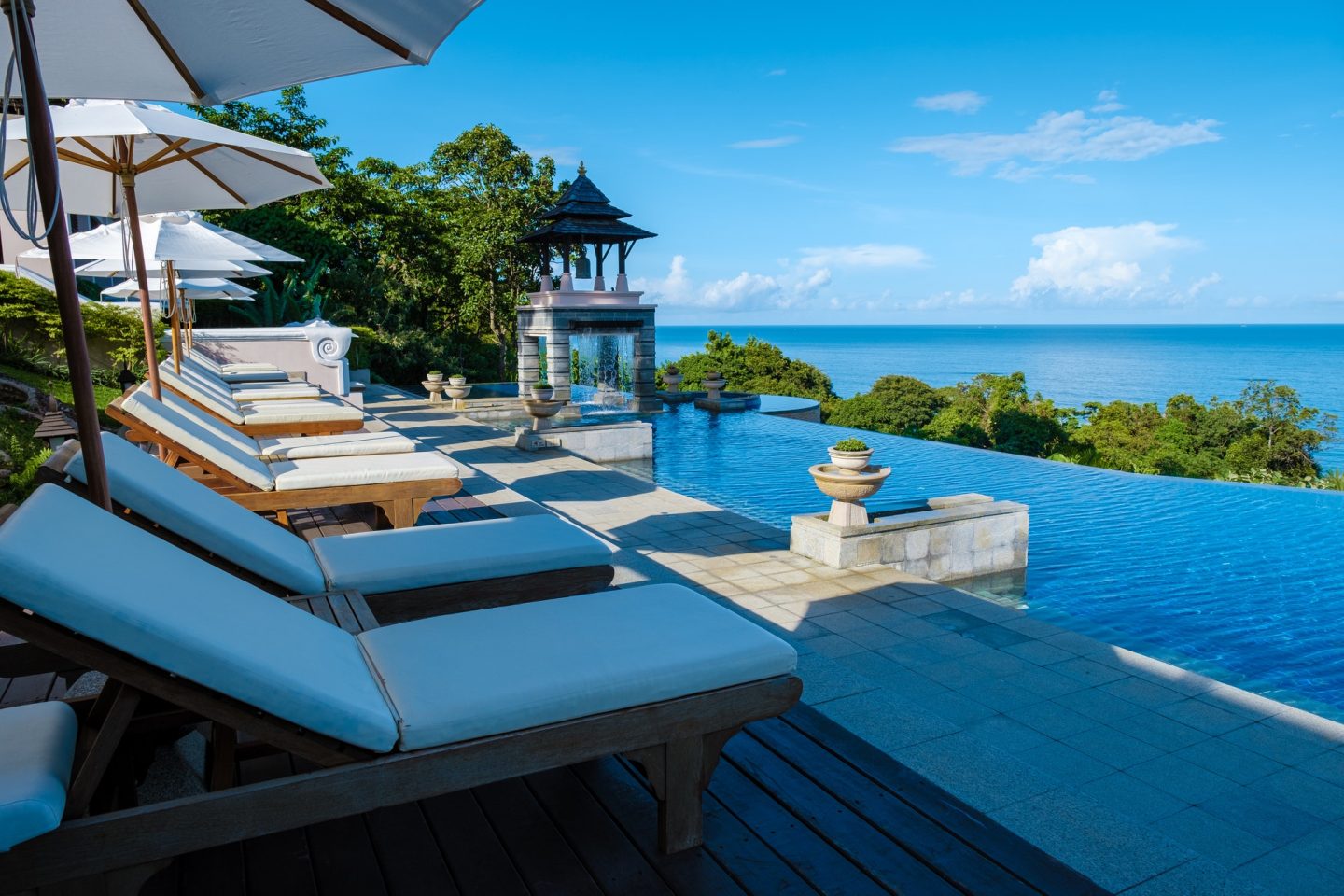 Koh Lanta Thailand, luxury beach chairs by the swimming pool of an luxury hotel in Thailand