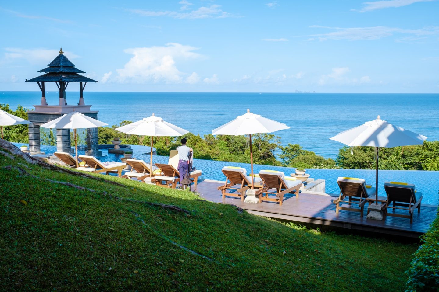 Koh Lanta Thailand, luxury beach chairs by the swimming pool of an luxury hotel in Thailand