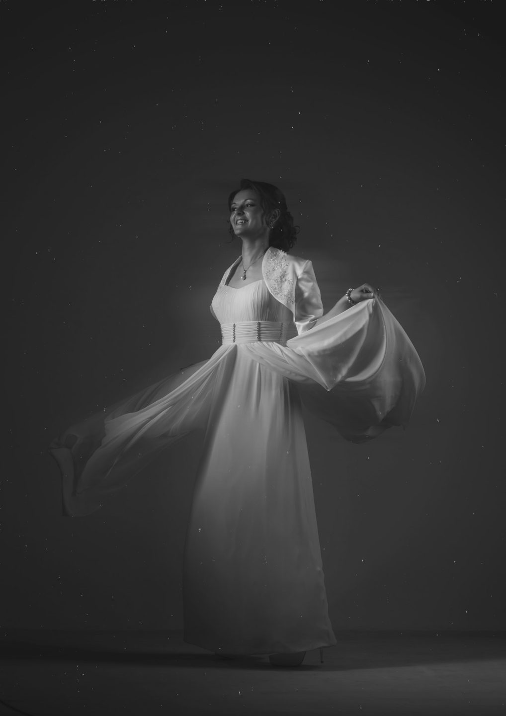 Bride in studio BW photo