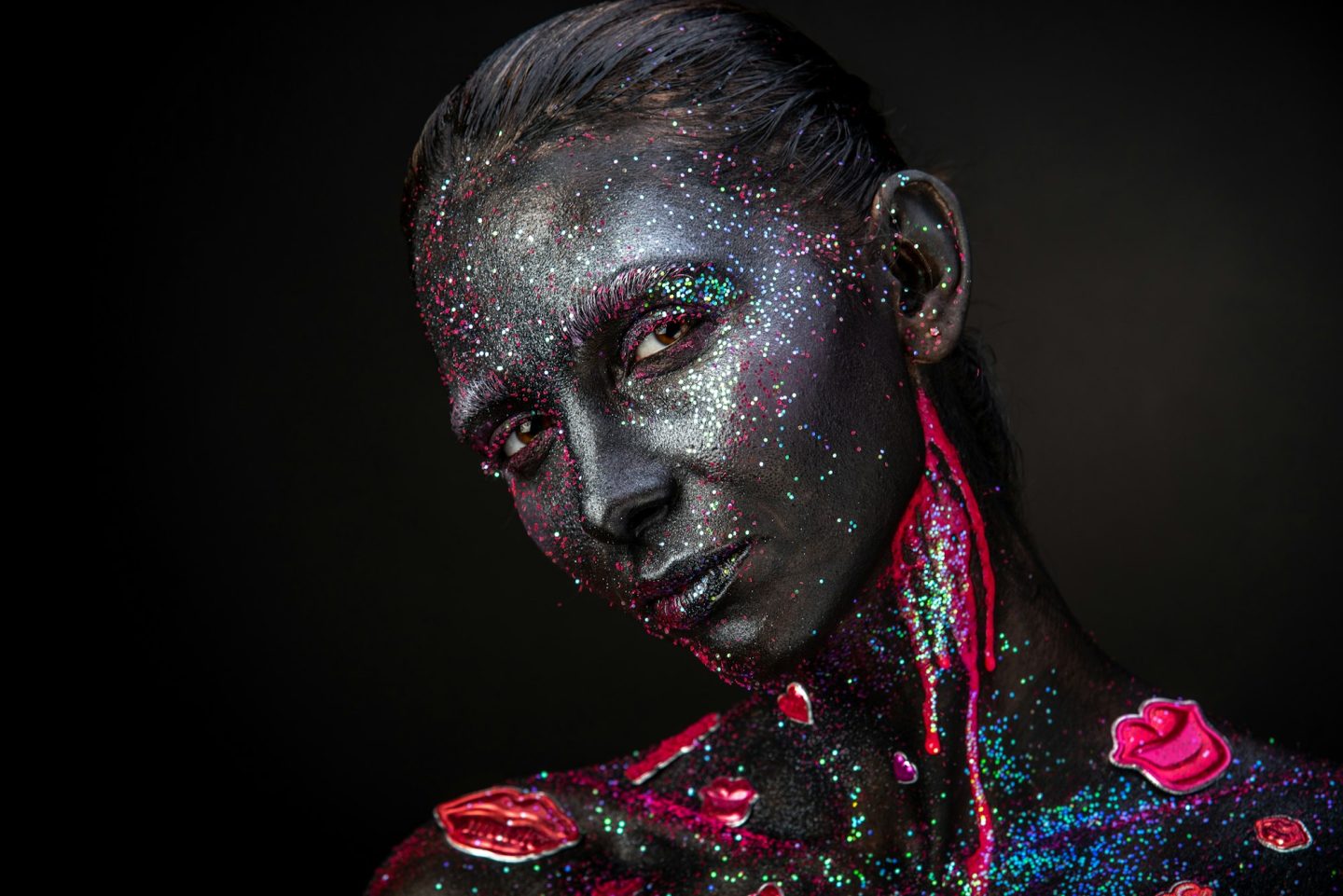 Mystical makeup of a woman in the dark