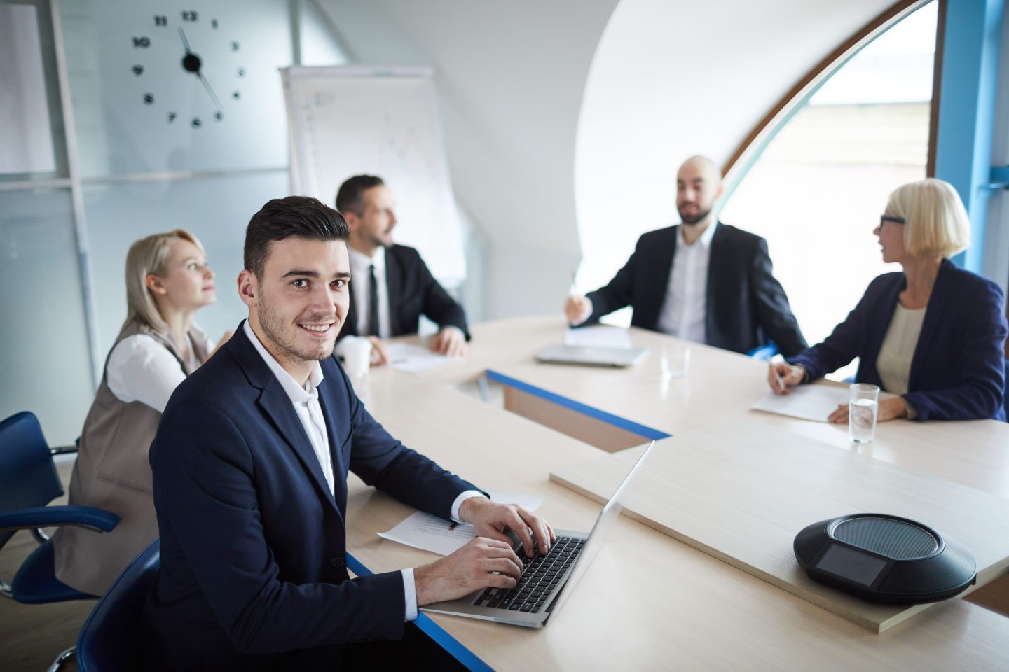 Working in conference hall