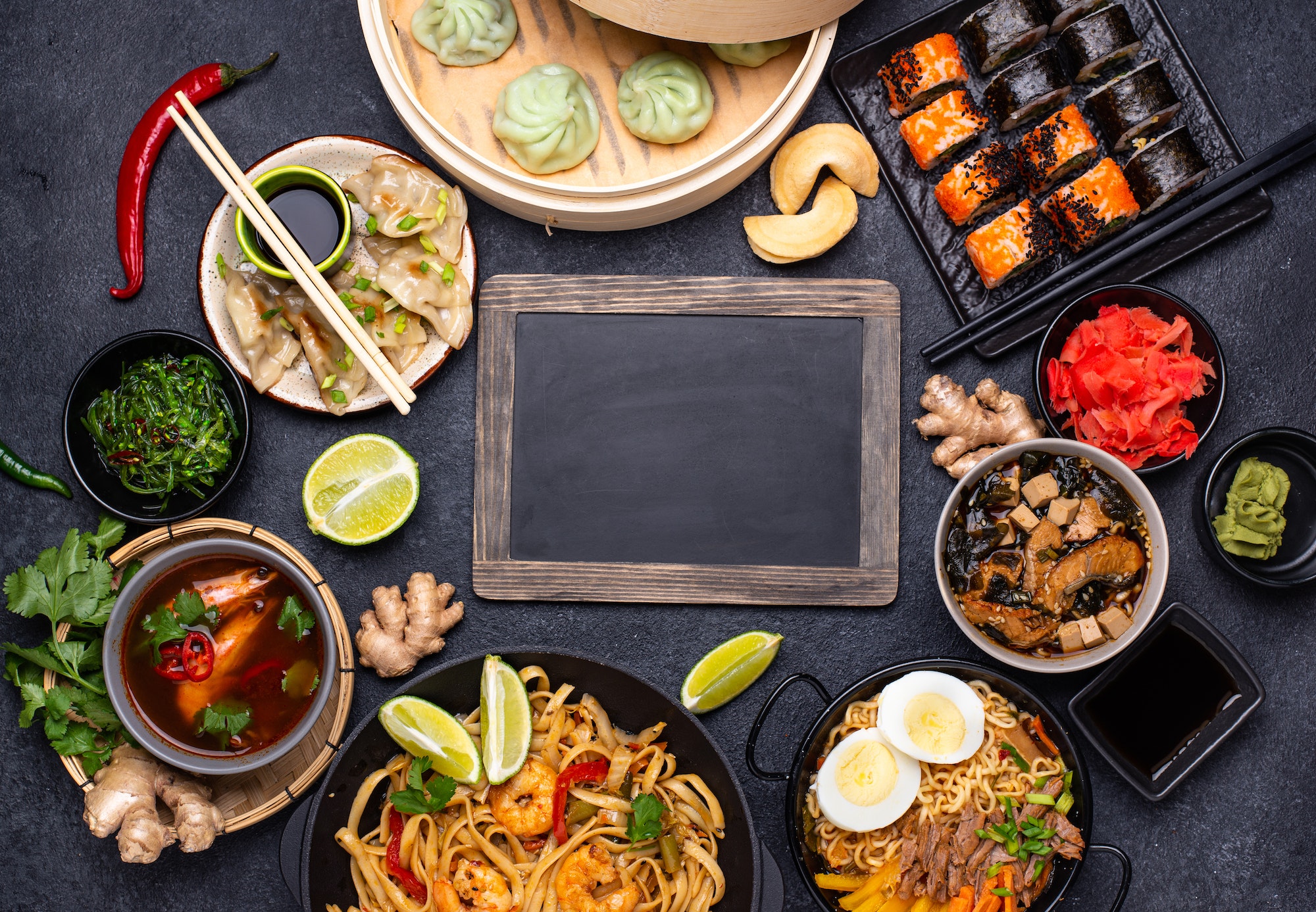 Asian food. Chinese, Japanese and Thai cuisine