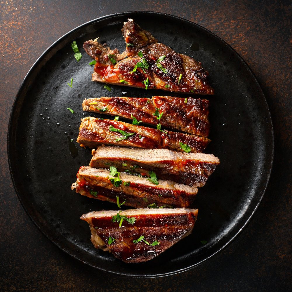 Grilled beef steak served on plate
