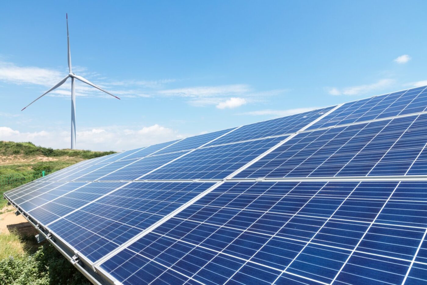wind turbine and solar panels for renewable energy