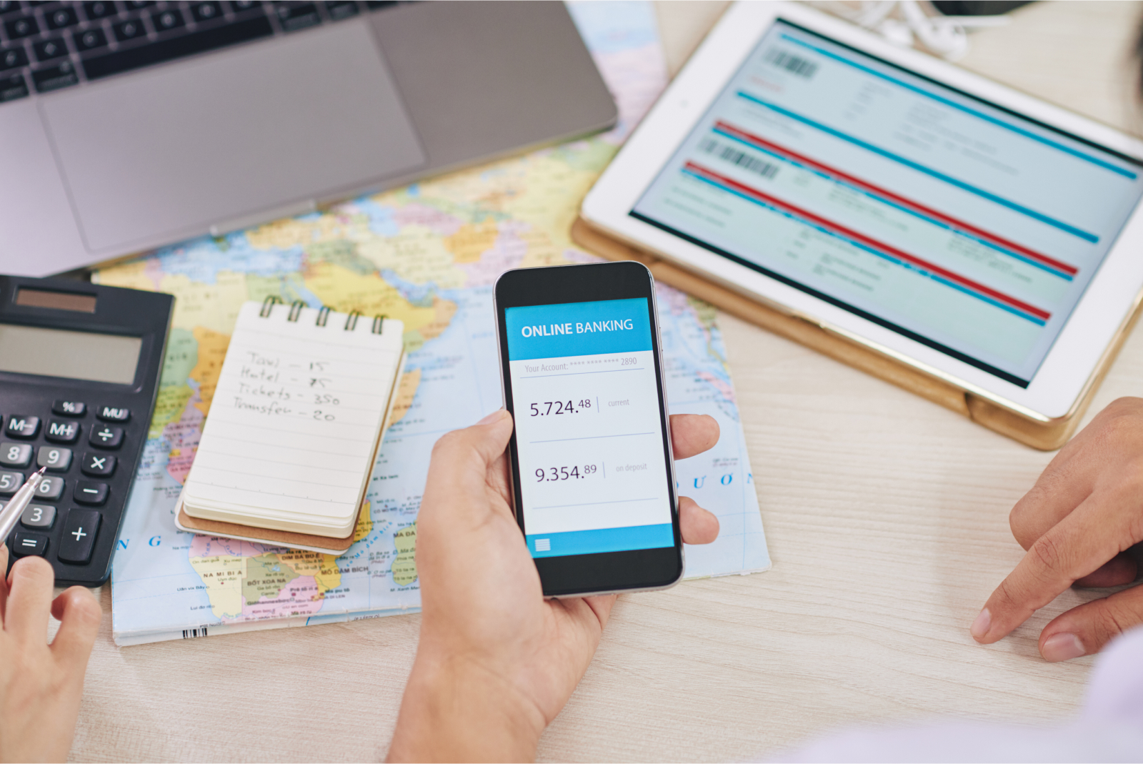 Crop people using gadget with online bank app